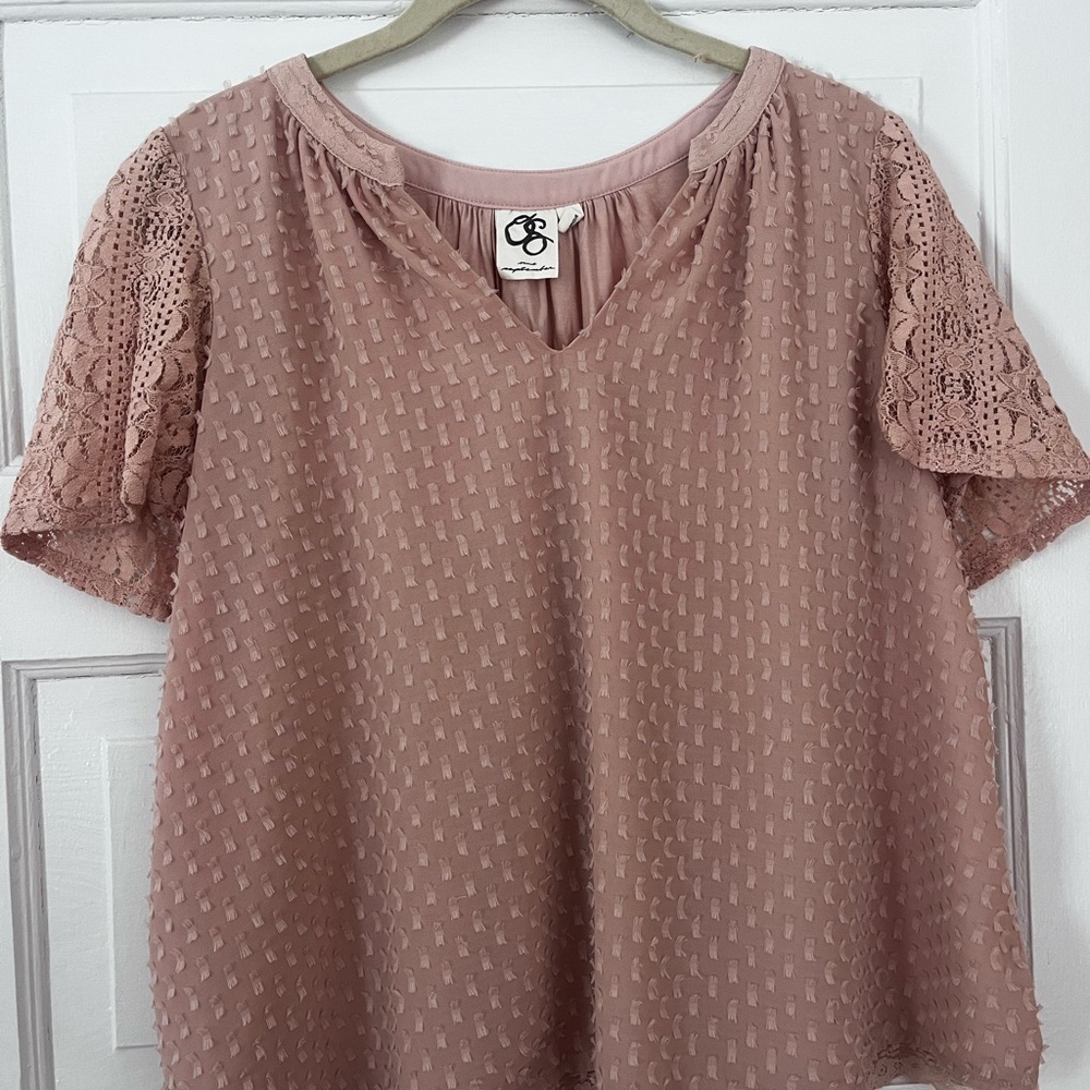 Anthropologie One September Lace Sleeve Women's Top in Pink